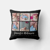 ブラックモノグラムの誕生Statブラックフォトコラージュ クッション (裏面)