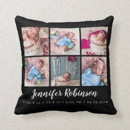 ブラックモノグラムの誕生Statブラックフォトコラージュ クッション