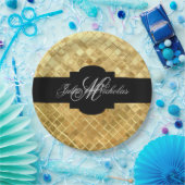 ブラックモノグラムの&金ゴールド50周年記念 ペーパープレート (パーティー)