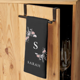 ブラックモノグラムイニシャルモダンマママティーディッシュ キッチンタオル