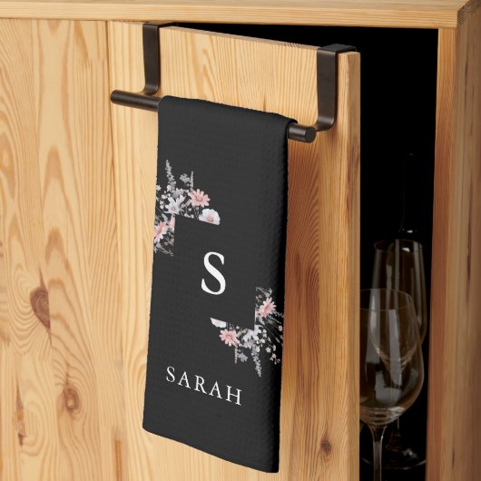 ブラックモノグラムイニシャルモダンマママティーディッシュ キッチンタオル (三つ折り)