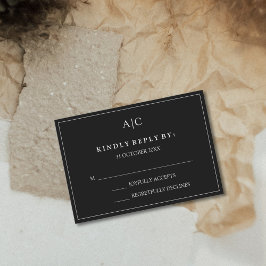 ブラックモノグラムウェディングRSVPカード 出欠カード