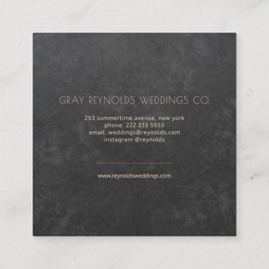 ブラックモノグラムウォーターカラーフローラウェディングプランナー スクエア名刺 (裏面)