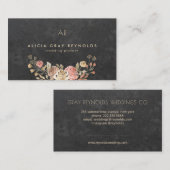 ブラックモノグラムウォーターカラーフローラウェディングプランナー 名刺 (正面/裏面)