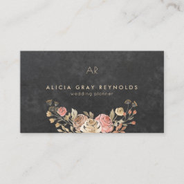 ブラックモノグラムウォーターカラーフローラウェディングプランナー 名刺