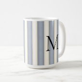 ブラックモノグラムオングレー&アンティークホワイトストライプ コーヒーマグカップ (正面右)