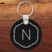 ブラックモノグラムスタイリッシュオクタゴンイニシャルキーチェーン キーホルダー (正面)