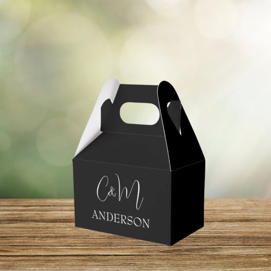 ブラックモノグラムパーソナライズされたの好意ボックス フェイバーボックス