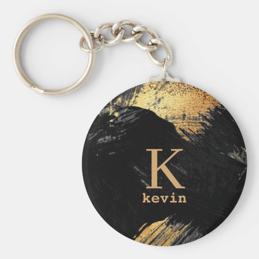 ブラックモノグラムパーソナライズされたエレガント名 キーホルダー (正面)