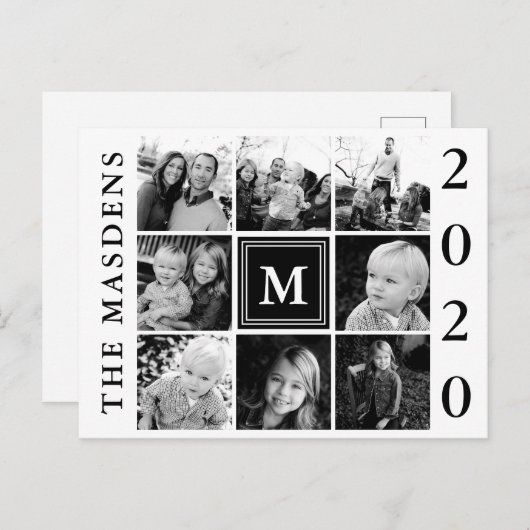 ブラックモノグラムファミリーフォトコラージュ ポストカード (正面/裏面)
