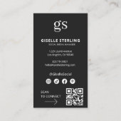 ブラックモノグラムフォトソーシャルメディアQRコード 名刺 (裏面)
