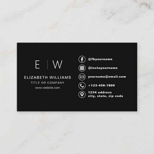 ブラックモノグラムミニマリストのソーシャルメディアのアイコン 名刺 (正面)