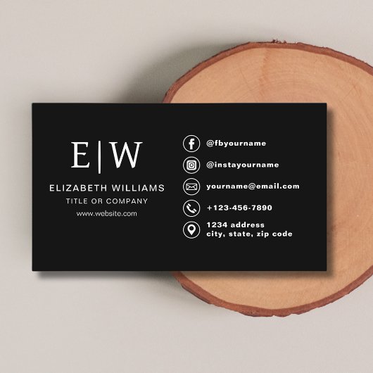 ブラックモノグラムミニマリストのソーシャルメディアのアイコン 名刺