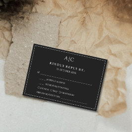 ブラックモノグラムミール選択ウェディングRSVPカード 出欠カード