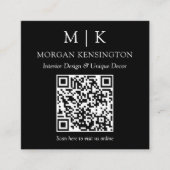 ブラックモノグラムモダンまたはロゴの追加QRスキャンコード スクエア名刺 (正面)