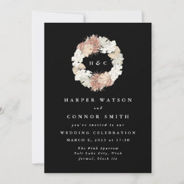 ブラックモノグラムリースパンパスグラスフローラトロピカル 招待状