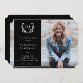 ブラックモノグラムローレルリース卒業写真 案内状