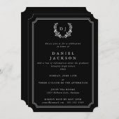 ブラックモノグラムローレルリース卒業 招待状 (正面/裏面)