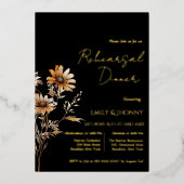 ブラックモノグラムワイルドフラワーリハーサルディナー 箔招待状 (正面)