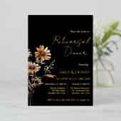 ブラックモノグラムワイルドフラワーリハーサルディナー 箔招待状 (立ち正面)