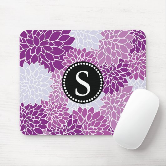 ブラックモノグラムヴィンテージエレガントフローラルパターン マウスパッド (マウス)