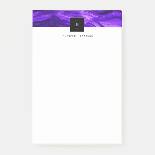 ブラックモノグラム抽象芸術ゲードダークパープルアゲート ポストイット (正面)