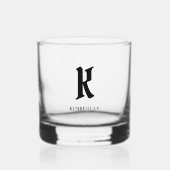 ブラックモノグラム旧スタイル文字タイポグラフィ ウイスキーグラス (正面)