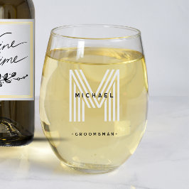 ブラックモノグラム結婚グロムスマンバチュラーパーティ ステムなしワイングラス