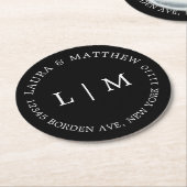 ブラックモノグラム結婚ズ ラウンドペーパーコースター (アングル)