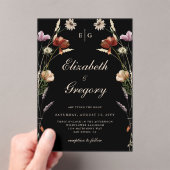 ブラックモノグラム結婚ワイルドフラワー アクリル招待状 (インサイチュ (ポータブル))