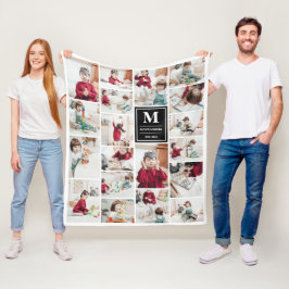 ブラックモノグラム19写真フォトコラージュ フリースブランケット