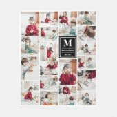 ブラックモノグラム19写真フォトコラージュ フリースブランケット (正面)