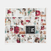 ブラックモノグラム19写真フォトコラージュ フリースブランケット (正面(横))