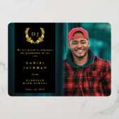 ブラックモノグラム+ローレル卒業発表 箔招待状 (正面)