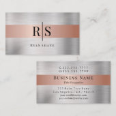 ブラックモノグラム&名前、ブラッシュシルバー&バラ金ゴールド 名刺 (正面/裏面)