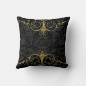 ブラックモノトーンフローラマスクと金ゴールドフレーム クッション (裏面)