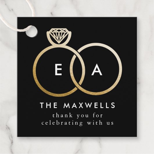 ブラックモモダンノグラムゴールデン結婚ズリングや輪 フェイバータグ (正面)