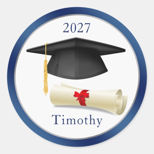 ブラックモルタルディプロマあなたの名前の卒業ステッカー ラウンドシール (正面)