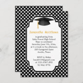 ブラックモルタル水玉模様卒業パーティー招待状 招待状 (正面/裏面)