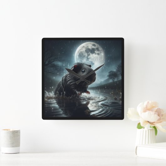 ブラックモルモット時計 スクエア壁時計 (ホーム)