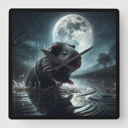 ブラックモルモット時計 スクエア壁時計 (正面)