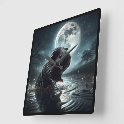 ブラックモルモット時計 スクエア壁時計 (傾斜)