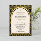 ブラックモロッコパターンシーク結婚アーチ金ゴールド 箔招待状 (立ち正面)