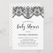 ブラックモロッコレースパターンベビーシャワー招待状 招待状 (正面/裏面)