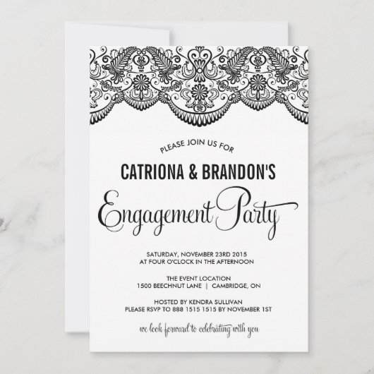 ブラックモロッコレース婚約パーティ招待状 招待状 (正面)