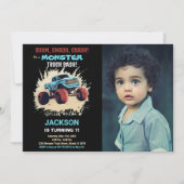 ブラックモンスタートラック誕生日招待状w写真 招待状 (正面)