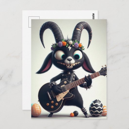 ブラックヤギ遊ズギターハッピーイースター ポストカード (正面/裏面)