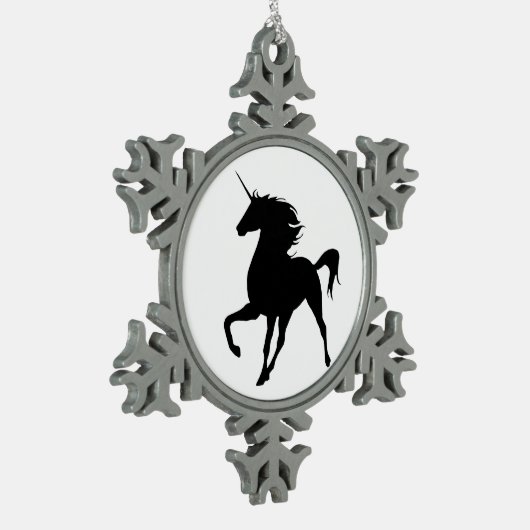 ブラックユニコーンシルエットスノーフレークオーナメント スノーフレークピューターオーナメント (左)