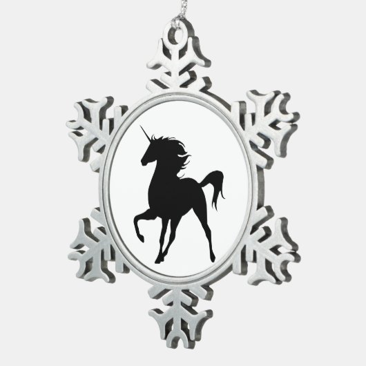 ブラックユニコーンシルエットスノーフレークオーナメント スノーフレークピューターオーナメント (右)