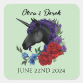 ブラックユニコーンパープルレッドセージの花 スクエアシール (正面)